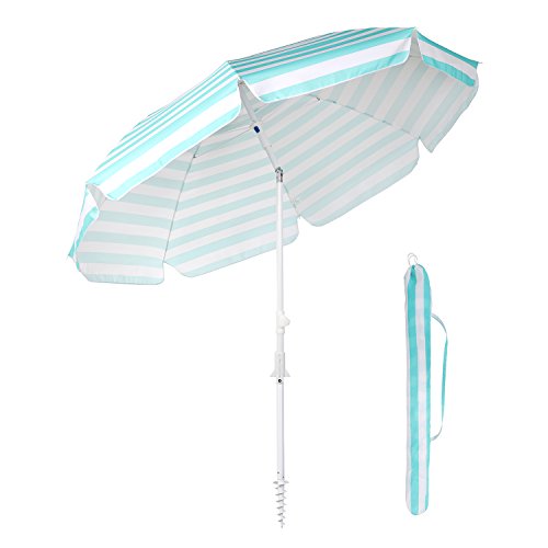 Sekey Parasol de Jardin 215 cm Parasol de Terrasse avec Pieds de Sol et Housse de Protection Bleu Rayé Rond Protection UV 25+ (View Amazon Detail Page)