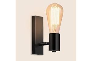 LIGKIN Apliques de Pared Industriales E27 Lámpara Interior Diseño Vintage 360° Ajustable Lámpara de Pared Metal Iluminación Interior para Escalera Pasillo Salón,Negro