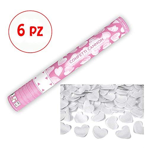ocballoons SPARACORIANDOLI Matrimonio Cannone Confetti Spara Coriandoli Cuore Bianchi per Sposi 6pz