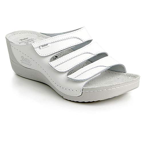 Batz Olga Sandalias Zuecos Zapatillas Zapatos de Cuero Mujer, Blanco, EU 37