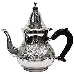 Théière marocaine en laiton Eldina argenté 0,8l avec filtre | cafetière orientale avec couvercle et poignée en plastique | Décoration de Salon de Maison en Design indien marocain