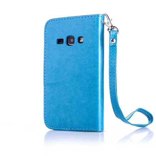 Galaxy J1 2016 Hülle Ledertasche [mit Frei Hartglas Displayschutzfolie], KKEIKO® Schutzhülle PU Leder Tasche Hülle Case für Samsung Galaxy J1 2016, Wickelfalz Handyhülle mit Bändselloch Standfunktion Karteneinschub und Magnetverschluss, Kratzfeste Lederhülle Flip Wallet (Blau #7) - 3