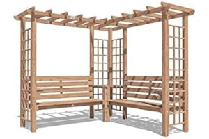 Dunster House Wooden Pergola Arbour Garden Arch With Corner Bench Trellis Seating with Armrests and Mini Corner Table Gerlinde