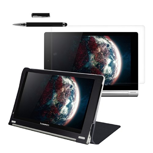 3in1 Set: kwmobile Hülle für Lenovo Yoga Tablet 10 - Tabletcover Slim Case Tablet Schutzhülle - Smart Cover Tabletcase Schwarz + Folie, kristallklar + Stylus, Schwarz