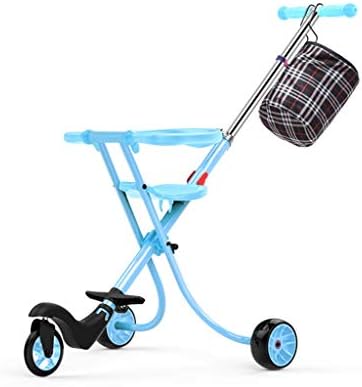 MINISU Infant Baby Children's Three-Wheeled Trolley Aluminum Alloy Simple Lightweight Folding Light Blue Travel (Color : B)