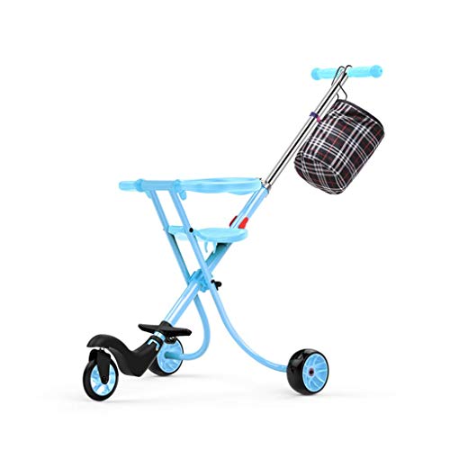 MINISU Infant Baby Children's Three-Wheeled Trolley Aluminum Alloy Simple Lightweight Folding Light Blue Travel (Color : B)