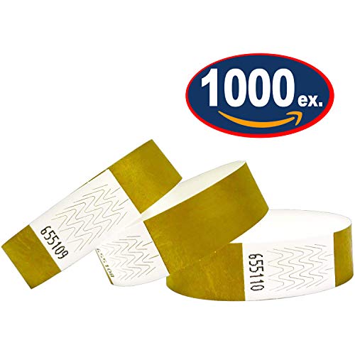 Pulseras de Identificación Tyvek 19 mm, 1000 piezas, pulseras événementiels, color dorado 1000 Pack