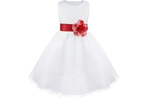 Freebily Enfants Filles Robes de Princesse Cérémonie Mariage Parti Tenue Fleur Robe Fille Grande Noeud Papillon sans Manches Tutu Jupe Blanc 2-14 Ans