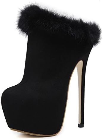 Elobaby Women‘s Boots Winter Fashion Fleece Casual High Heels Fur/Black, Black, 44