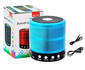 ShopAIS Mini Bluetooth Speaker WS-887 with FM Radio, Memory Card Slot, USB Pen Drive Slot, AUX Input Mode - Blue