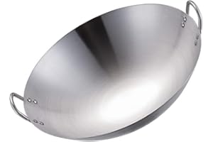 NUOBESTY 28 cm Doppelgriff-Wok-Edelstahl-Wok-Bratpfanne Mit Großer Kapazität Bratpfanne Rundboden-Wok-Mehrzweck-Eintopfpfanne Funktioniert Für Elektrische Gaskochfelder