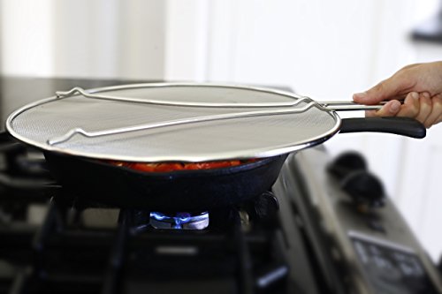 Extrem engmaschiges Spritzschutzsieb aus Edelstahl mit Standfüßen von LiveFresh – Ein erstklassiger Fettschutz, der auf jeden Topf oder jede Pfanne passt und Spritzen verhindert, 33 cm Durchmesser - 3
