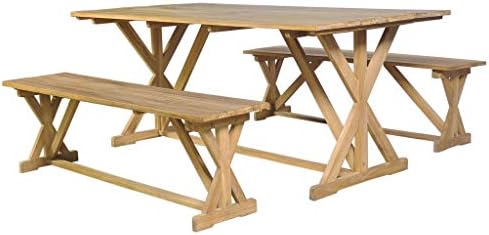 vidaXL Solid Teak Dining Set 3 Piece Kitchen Furniture Table and 2 Benches