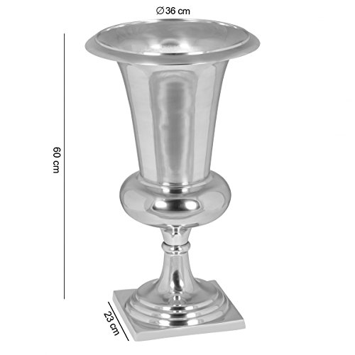 FineBuy Blumenvase POKAL – 60 x 36 cm groß | X-XL Deko-Vase silberfarben | Kelchvase zum bepflanzen | Bodenvase als Aluminium-Dekoration | Stilvoller Pflanzpokal | Hochwertige Designvase | Elegante Pflanzvase - 2