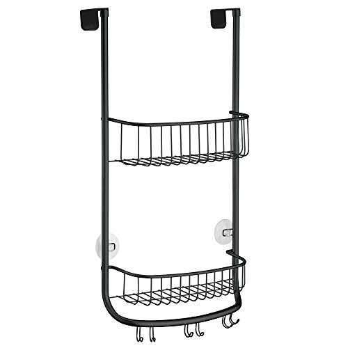 mDesign Duschablage zum Hängen über die Duschtür – praktisches Duschregal – ohne Bohren zu montieren – Duschkörbe zum Hängen aus Edelstahl in mattschwarz- für sämtliches Duschzubehör - 2