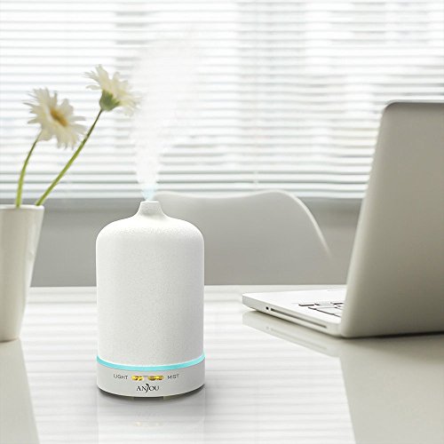 Aroma Diffuser Anjou Luftbefeuchter Oil Düfte Keramik LED mit 7 Farbwechsel 100ml für Yoga Salon Spa Wohn-, Schlaf-, Bade- oder Kinderzimmer Hotel, Weiß - 2
