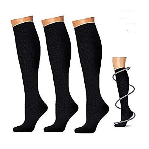 HanTong Chaussettes de Compression pour Hommes et Femmes, infirmières, ashtoises au Tibia, Voyage en Avion et Grossesse de maternité. Endurance Boost, Circulation &Retablissement,L-XL(3 Paires)