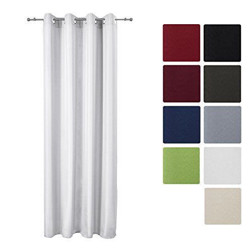 Beautissu® Blickdichter Ösen-Vorhang Amelie - 140x245 cm Weiß Uni - Dekorative Gardine Ösenschal Fenster-Schal