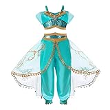 Hermoso diseño: las características superiores con organza brillante fuera del hombro adornado con adornos de lentejuelas doradas. Pantalones superpuestos de malla con borlas adornados con lentejuelas y un exótico patrón dorado. La parte superior y los pantalones tienen una banda elástica que se estira para garantizar el ajuste perfecto.
