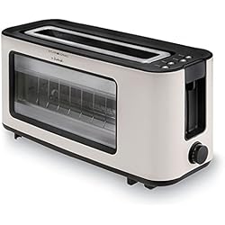 Team-Kalorik Grille-pain à 1 Fente avec Fenêtre de Visualisation, Technologie de Chauffage Infrarouge, Support Réchauffe Viennoiseries Inclus, Tiroir Ramasse-miettes Intégré, 1100 W, Gris, TKG TO 1012 KTO