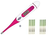 BabyMad® Basal Thermometer (HOT PINK) + 30 x Ovulation Tests - Body Temperature Ovulation Test Thermometer (Centigrade) Flexible Tip + FREE BBT Fertility Chart