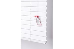 Funky Gadgets Smooth Faux Wood Wooden Venetian Blinds with Strings and THE OTHER with TAPE 50mm Slats TRIMMABLE (White, 120cm width x 150cm drop)