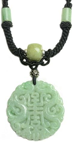 Imperial Twin Dragon Grade A Green Jade Amulet Fortune Script Necklace-Fortune Jade Jewelry