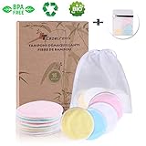 Tampons Démaquillants fibre de bambou丨disques coton demaquillant lavable丨(16pcs) + 2 Sac de lavage丨Fibre de bambou + velours(Devant et dos) 丨Lavable et réutilisable丨Boîte d'emballage biodégradable