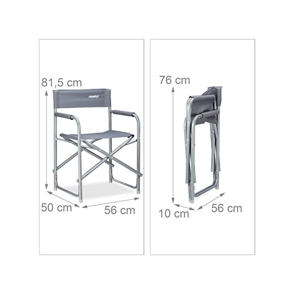 Relaxdays Regiestuhl faltbar, HxBxT: 81,5 x 56 x 50 cm, Campingstuhl, mit Logo, belastbar bis 120 kg, Stahl, grau – Bild 3