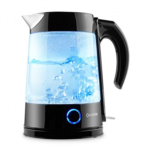 Klarstein Pure Water Wasserkocher Teekocher (2200 Watt, 1,7 Liter, Edelstahl, blaues LED-Design) schwarz