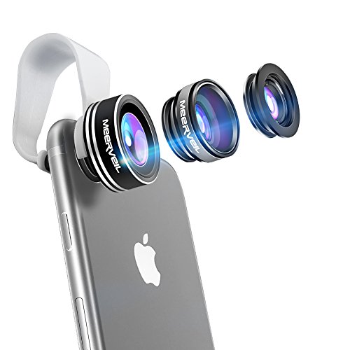 Meerveil Fisheye Lente Smartphone, Mini 3 in 1 Clip-on, Lente Fisheye Suprema 180 Gradi, Lente Grandangolo 0.67X, Lente Macro 10X, per iPhone6/6s/7/8, Samsung, Huawei, e altri cellulari