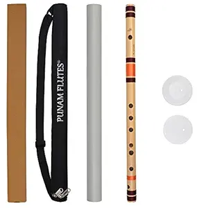 Punam Flutes B Natural Base Right Hand Bamboo Flute/Bansuri Size 20.5 Inches