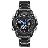 YSCYLY Herren Sportuhr Männer 30M Wasserdicht Quarz Uhren Edelstahl Band Analog LED Digitalanzeige Armbanduhren,Blue