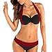 Produktbild Fenverk Damen Bikini Set Mit Hotpants Push Up BH Strand Bademode Farbe Blocked Sets Badeanzug Bikini-Sets Push-Up Gepolstert Drucken Shorts(Wein,M)