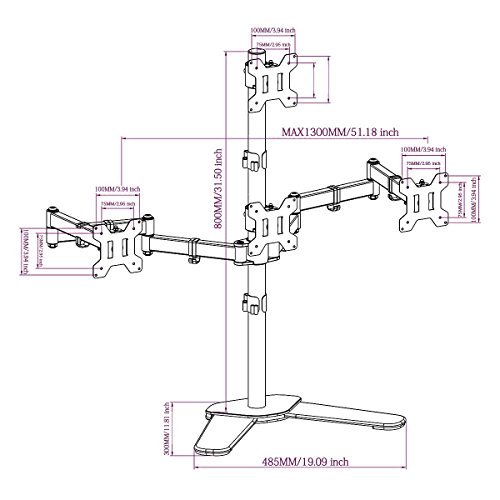 Suptek Monitorhalter Tischhalterung Standfuß mit 2 Armen für 4 Monitore 10″-27″(25-68cm) LCD LED TV Bildschirme Flachbildschirm, Belastbarkeit:10 kg/pro Monitor, neigbar, schwenkbar 360°, höhenverstellbar - 7