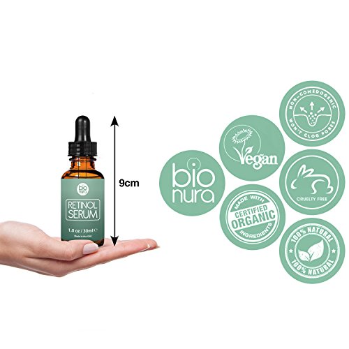 Bionura Retinol Serum mit 2,5% Retinol, 20% Vitamin C & 10% Hyaluronsäure – Die beste Natürliche Anti Aging & Anti Falten Retinol Behandlung für Sensible Hautohne die irritierenden Nebenwirkungen. 30 ml - 3