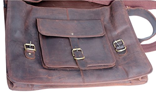FeatherTouch Leder Aktentasche Herren Lehrertasche Bürotasche Laptoptasche Umhängetasche Vintage groß aus echtem Leder braun - 3