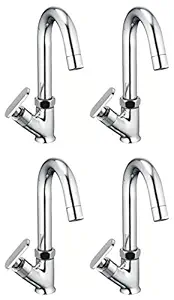 Drizzle Solo Swan Neck Pillar Cock Cock Wash Basin Tap Brass, Quarter Turn, Foam Flow, 360 Degree Moveable Spout (Pack of 4 Pieces)