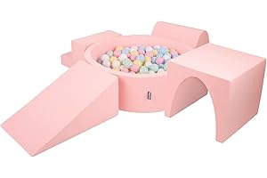KiddyMoon Parque Infantil De Espuma con Rodondo Piscina De Bolas (200 Bolas) para Niños, Rosa: Azul Pastel/Amarillo Pastel/Blanco/Menta/Rosa Claro