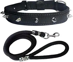 Adios Dog Belt Combo of Black Nylon Dog Spike Collar with Black Lead 1.5m Lengthy Dog Collar & Leash for Your Pet Dogs.