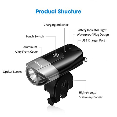Fahrrad Licht | 2000 mAh/1000 Lumen LED Fahrradlampe USB wiederaufladbar, Super Hell Wasserdicht Licht für Fahrrad/Taschenlampe für Mountain & Kids & Street Fahrrad - 6