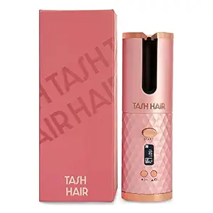 Tash Hair Automatic Hair Curler Wireless Curling Iron Ceramic Rotating Cordless USB Rechargeable Timer LCD Digital Hair Curler Irons Adjustable Safe Temp. Hair Styler for Womens Hair(Rose Quartz)