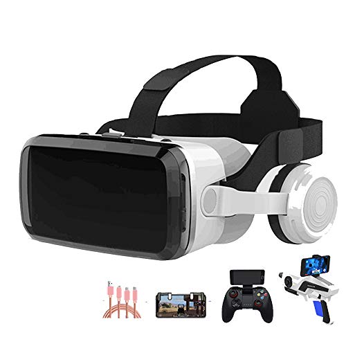 YANJINGYJ 3D VR Glasses Virtual reality glasses, Head-mounted Bluetooth connection Support 3.5-6.0 inch iPhone/Android phone Suitable for games/movies,Black,Package7