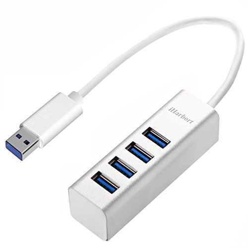 iHarbort® USB 3.0 4-Port Hub kompakte mit einem eingebauten 17cm USB 3.0-Kabel für Windows 8.1, 8, 7, Vista, XP, Apple Mac (4-Port,Silber)