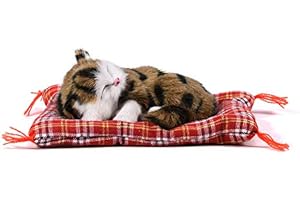 TNFEEON Simulazione Gatto Peluche Addormentato con Suono Carino, Letto Morbido Mat Gatto Addormentato Bambola Farcita Decorazione Domestica Popolare per I Più Piccoli(Nero + Marrone)
