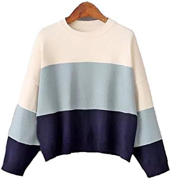 CHLXI Women's Sweater With Korean Version Of The Wind Wide Striped Short Sweater,Blue-M