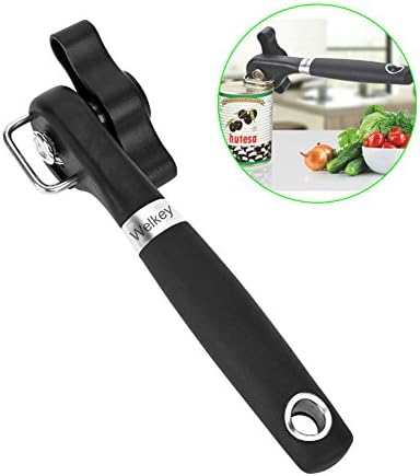 Welkey Manual Can Tin Opener,Kitchen Professional Safety Tin Can Opener, Side Cut Smooth Edge Stainless Steel Opener with Good Soft Grips Ergonomic Non-slip Handle