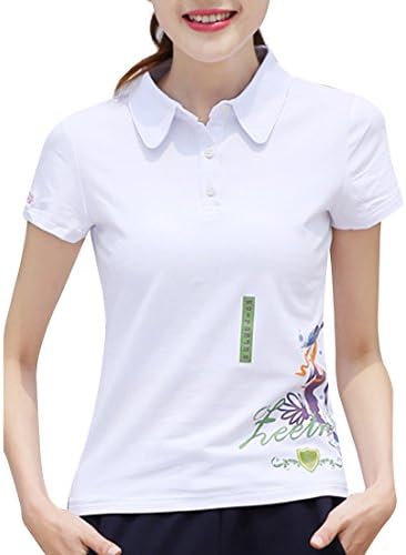 AEROBIC Womens Sport POLO Shirt Casual Summer Short Stripe Leisure Shirt White Medium