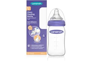 Lansinoh 77140 Szklana Butelka Dla Niemowląt, Przezroczysty/Fioletowy, 160 ml