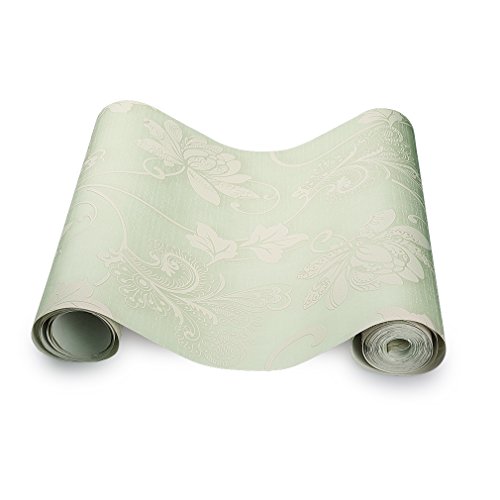 Kinlo 0.53x10m 3D Relief Blumentapete Vliestapete Wandtapete Mustertapete für Wohnzimmer Kinderzimmer und Schlafzimmer Hellgrün - 3